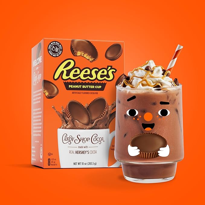 Candy Shop Cocoa REESE'S Peanut Butter Cup Cocoa Mix Hot Chocolate Make Hot or Iced Cocoa Made With Real Milk Gluten Free 1.25 oz packet (8 count)
