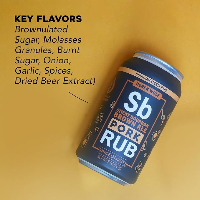 Spiceology & Derek Wolf - Sticky Bourbon Brown Ale - Beer-Infused Barbecue Rubs, Spices and Seasonings - Use On: Pork, Baked Beans, Sauces and Marinades, Grilled Vegetables, or Compound Butter - 8 oz Can with Resealable Lid