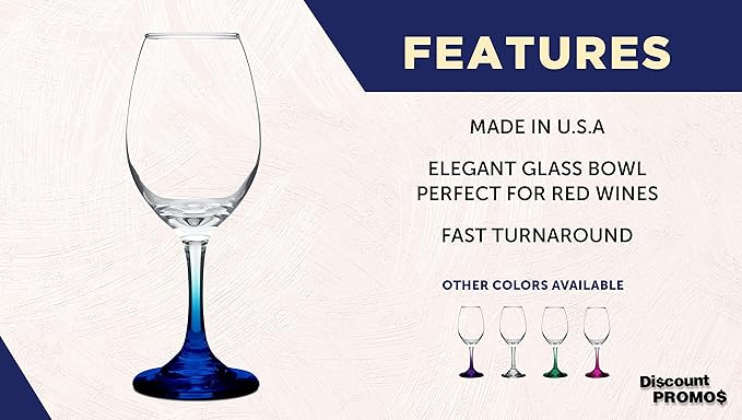 DISCOUNT PROMOS Rioja Wine Glasses with Stem 10 oz. Set of 10, Bulk Pack - Color Bottom, Perfect for Wedding, Party Favors, Birthday, Bridal Shower Gifts - Blue