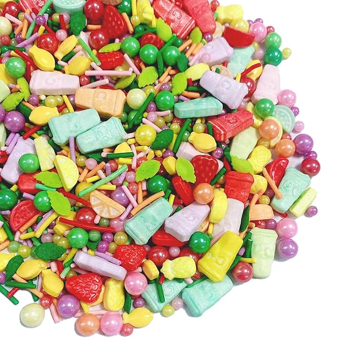 Sentovac Summer Fruit Sprinkle Edible Cake Decorating Watermelon Strawberry Orange Pineapple MIx Sprinkle for Cake Cupcake Topper Cookie Baking Decorations Party Birthday Supplies