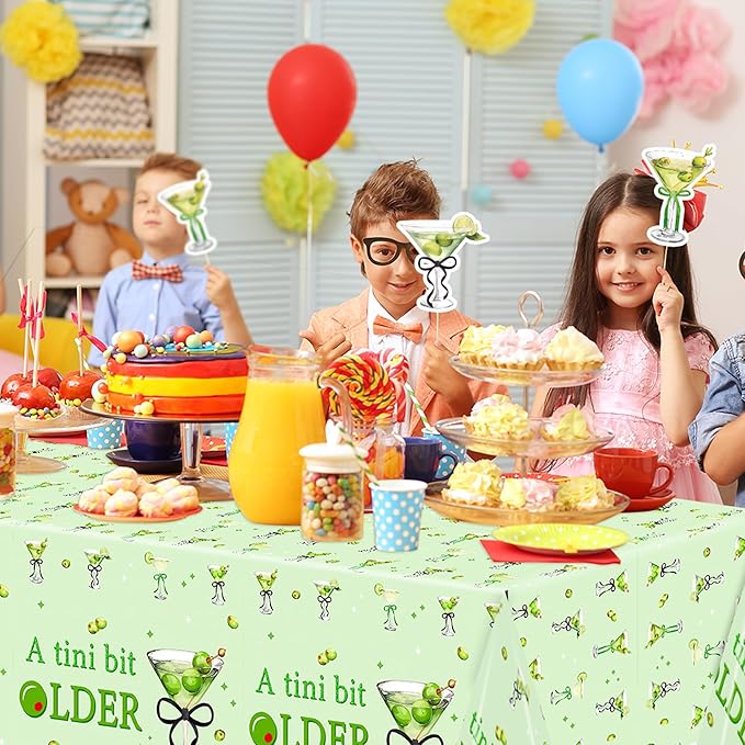 Black Green Martini Party Tablecloths - 3Pcs A Tini Bit Older Birthday Table Covers, Martini Bow Themed Party Decoration Plastic Disposable Rectangular Table Cloth Decor for Birthday Bachelorette