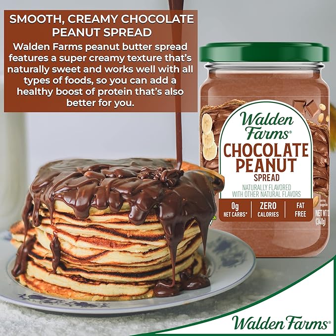 Walden Farms Chocolate Peanut Spread – Zero Calorie, Low Carb, Keto-Friendly, Vegan, Sugar-Free, Chocolate Peanut Flavor – 12 oz Bottle