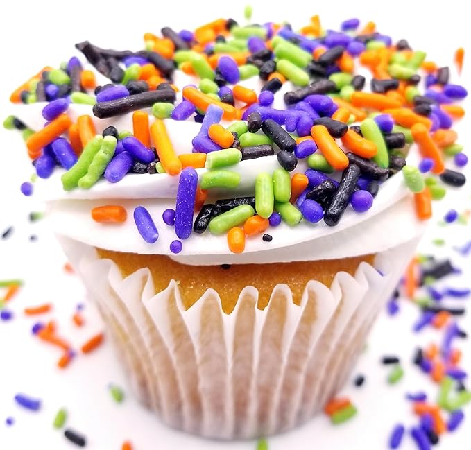 NCS Orange, Purple, Lime Green, and Black Edible Jimmies Sprinkles, 8 ounces - Great for Cupcakes, Cookies, Cakes, Cakes Pops, Donuts