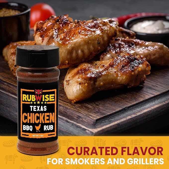 Rubwise Texas Style Chicken Seasoning Rub (No MSG) | BBQ Rubs and Spices for Smoking and Grilling Poultry | Great for Turkey, Duck, and Seafood | Premium Meat Seasonings and Spice Dry Mix | 6oz