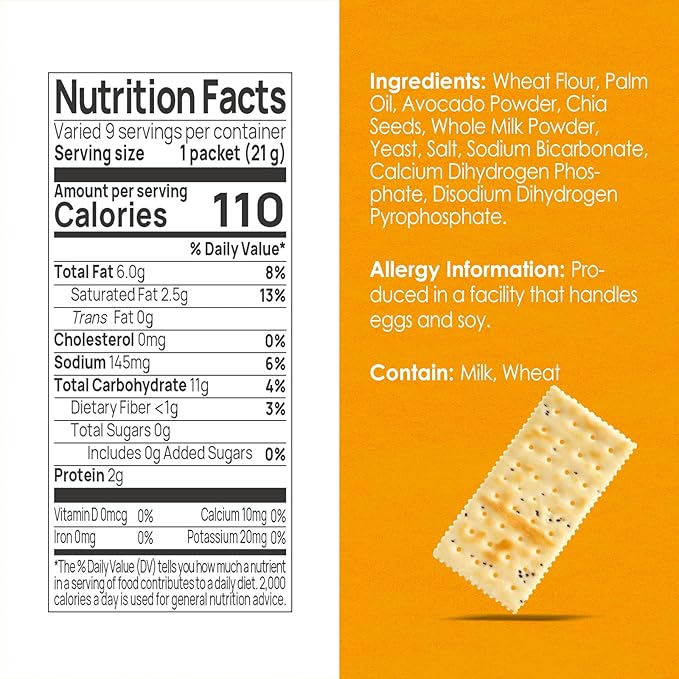 V-LOONG Avocado Chia Soda Crackers, Vlife Baked Saltine Crackers, No Added Sugar Healthy Snacks, (3 PACK, 20.4 Ounce)