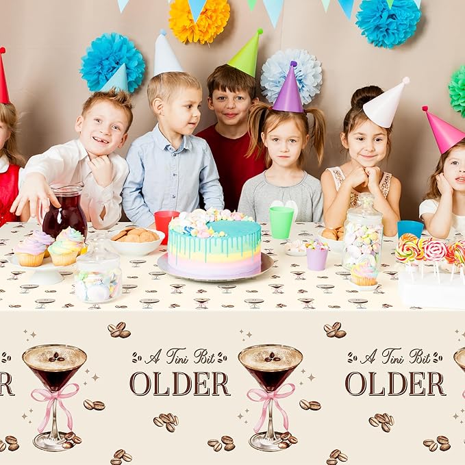 3Pcs Coffee Martini Tablecloths A Tini Bit Older Birthday Table Covers Coffee Espresso Martini Themed Plastic Disposable Rectangular Party Decorations Supplies for Birthday Bachelorette Party