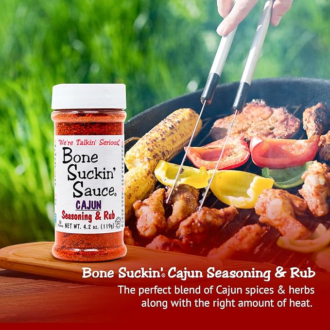Bone Suckin' Cajun Seasoning & Rub, 4.2 Oz - Gluten-Free, Non-GMO, Kosher, Pareve, Paleo & Sugar Free. Great on Gumbo, Wings, Fried Chicken, Seafood & Brine. No Anti Caking Agent & No Msg!