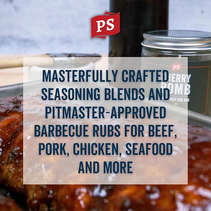 PS Seasoning Cherry Bomb Dry Rub - Sweet Heat BBQ Seasonings and Rubs for Smoking, Grilling, Baking - Smoky Cherry Rub - BBQ Rubs and Spices for Grilling Ribs, Pulled Pork, Chops, Salmon, Wings, 5oz