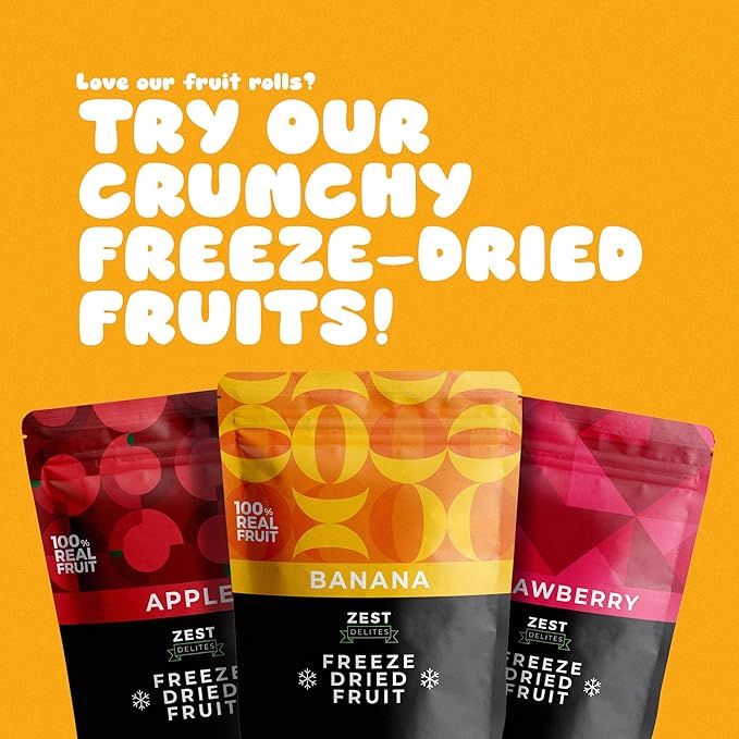 Fruit Rolls by Zest Delites, 100% Natural Healthy Fruit Snacks for Kids & Adults, Made from Real Strawberry Leather, Vegan, School Lunch Snack, A Twist on Strawberry Strips, 10 Packs