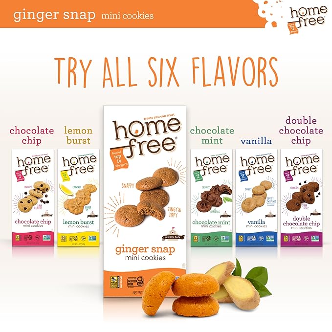 Homefree Mini Ginger Snap Cookies, Gluten Free, Nut Free, Vegan, School Safe and Allergy Friendly Snack, 5 oz. (Pack of 1)