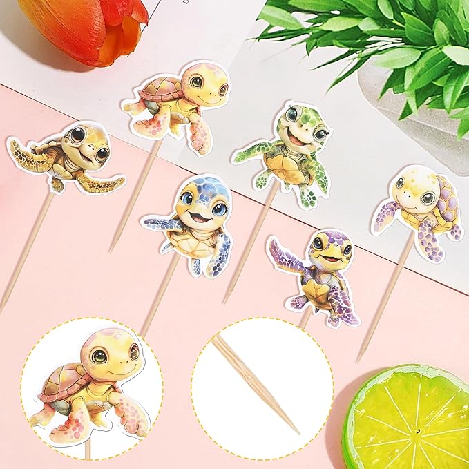 36 Pack Turtle Cupcake Toppers Sea Animals Turtle Cupcake Picks Sea Animals Theme Cupcake Decoration for Baby Shower Kids Birthday Party Decoration Supplies