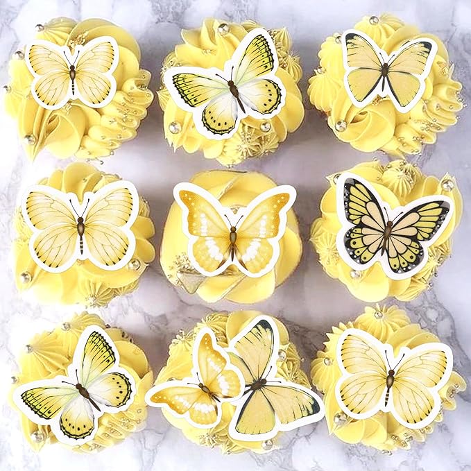 48Pcs Edible Butterfly Cupcake Toppers Double Layer Butterfly Decorations for Women's Happy Birthday Cake Decorations Party Decorations