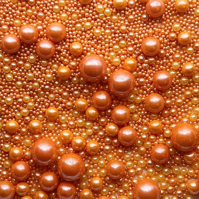 SE Si&Moos Orange Edible Pearls Orange Pearl Sprinkles for Cake Decorating Edible Cake Sugar Pearls Halloween Christmas Cookie Decorations Edible Cake Decorations for Cakes,Cupcakes Toppers 3.5 OZ with Tweezers