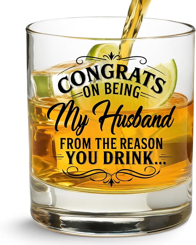 NewEleven Gifts For Husband - Husband Anniversary, Birthday Gift, Meaningful Gift For Him - Funny Gifts, Whiskey Present For Husbands From Wife, Her - Whiskey Glass