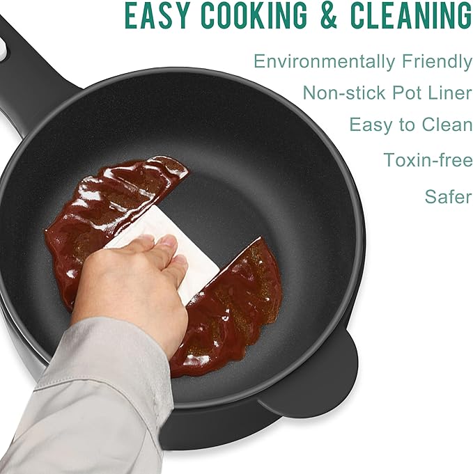 Dezin Electric Cooker, 2L Non-Stick Saut챕 Pan, Rapid Noodles Cooker, Mini Pot for Ramen with Power Adjustment, Dorm Room Essential