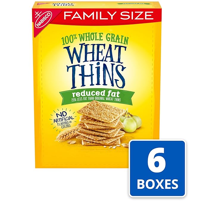 Wheat Thins Reduced Fat Snacks, Whole Grain Wheat Crackers, Bulk Snack Crackers, Family Size, 6 - 12.5 oz Boxes