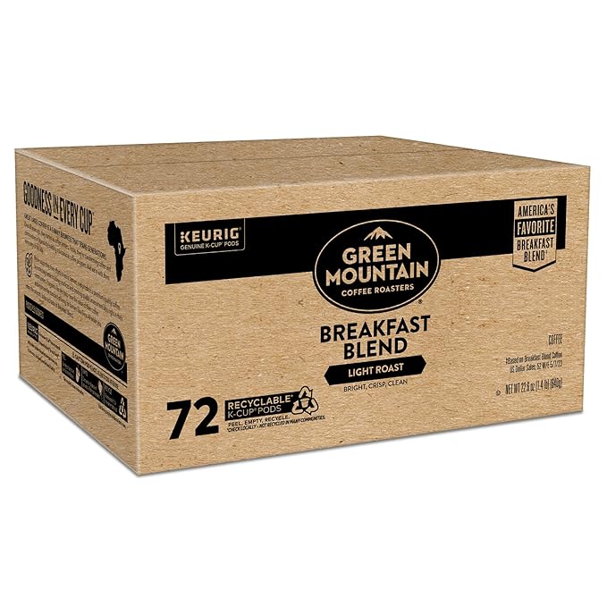 Green Mountain Coffee Roasters Breakfast Blend Single-Serve Keurig K-Cup Pods, Light Roast Coffee, 72 Count