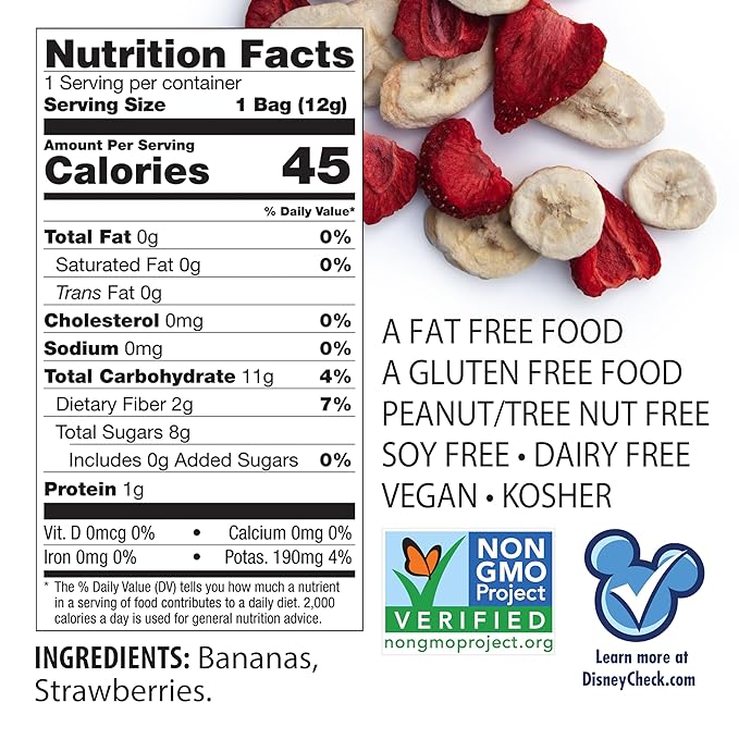 Brothers All Natural Disney Freeze Dried Fruit Crisps, Banana Strawberry, 0.42 Oz (Pack of 12), Made with 100% Fruit, Gluten Free, Soy Free, Vegan, Heathy Snack, Lunch Box Ready