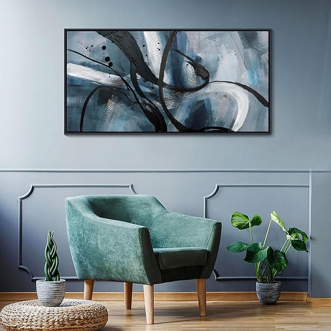 Abstract Wall Art - Black and White Graffiti Decor Modem Minimalist Art Large Canvas Wall Decoration for Living Room Bedroom Office Painting Framed Pictures Artwork Size 24횞48Inch