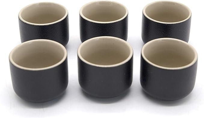 Japanese Sake Set, Traditional Black Ceramics Sake Sets 1 Pot and 6 Cups