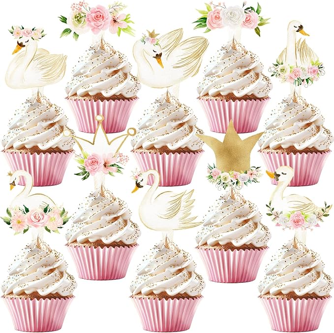 40 Pcs Swan Cupcake Toppers - Elegant Swan Party Decorations and Swan Cake Decor - Perfect for Swan Birthday Cupcake Toppers, Swan Baby Shower, and Swan Lake Theme Party