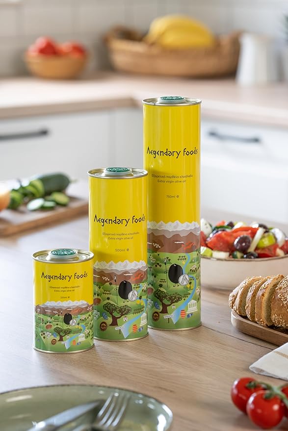 Extra Virgin Olive Oil Tin, Great Taste Cold Pressed, Fruity Flavor, Polyphenol Rich Olive Oil from the Land of Sparta 750ml Tin