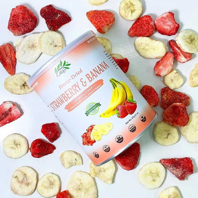 CHAVI Freeze-Dried Strawberry Banana | Healthy Superfood | No Added Sugars or Preservatives | Non-GMO, Vegan, Gluten-Free | Long Shelf Life | 2 oz Can