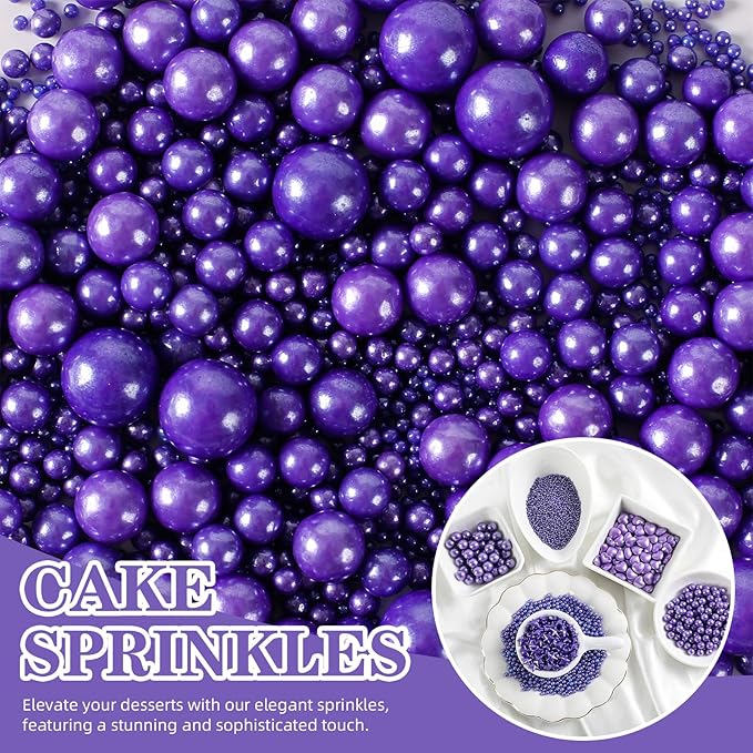 Kasvan Edible Pearl Sugar Sprinkles, Purple Sprinkles for Cake Decorating, 230g/8.1oz, Ice Cream Toppings and Cookie Decorating, Wedding Party Chirstmas Supplies (Purple)
