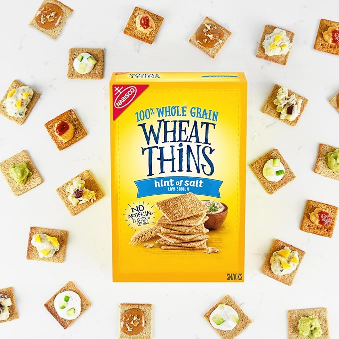 Wheat Thins Hint of Salt Low Sodium Snacks, Whole Grain Wheat Crackers, Bulk Snack Crackers, 6 - 8.5 oz Boxes