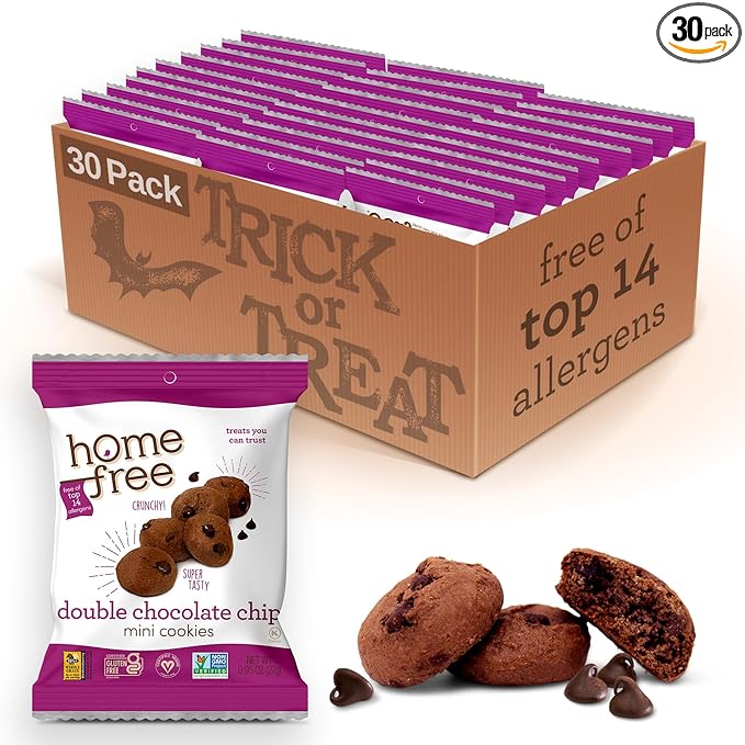 Homefree Treats You Can Trust Gluten Free Mini Cookies, Single Serve, Double Chocolate Chip, 0.95 Ounce (Pack of 30)