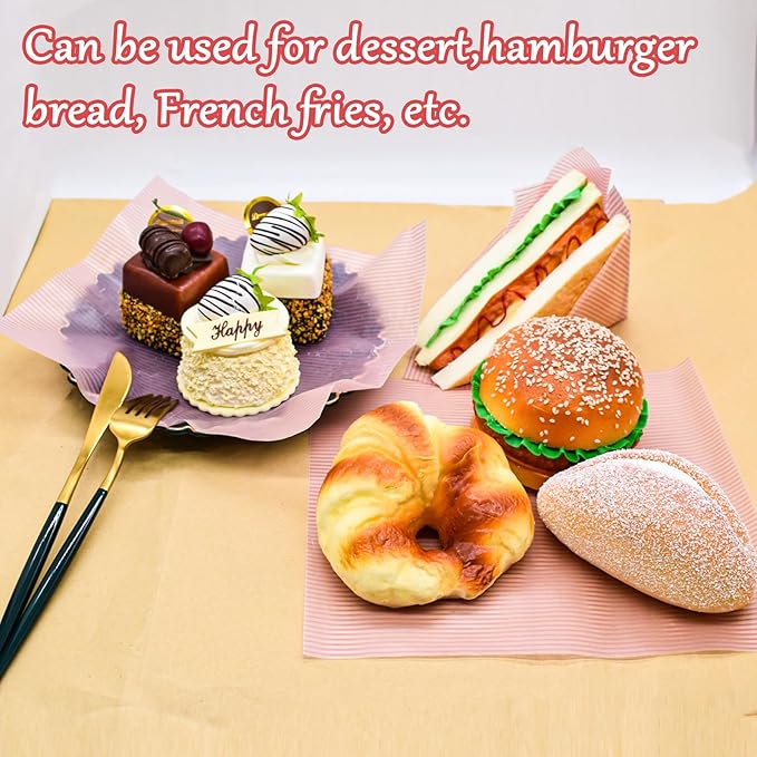 Wax Paper Disposable Food Packaging Greaseproof Paper Used for Packaging Hamburgers Sandwiches Candies and Cakes for Picnics. Line Pattern (100Sheets)