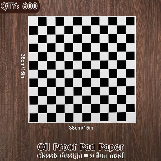 Honeydak 600 Pcs Sandwich Wrapping Paper Sheet 15x15 Checkered Food Wax Sheets Parchment Burgers Paper Basket Liner Grease Restaurant Wedding Party Supplies for Wrapping Bread BBQ