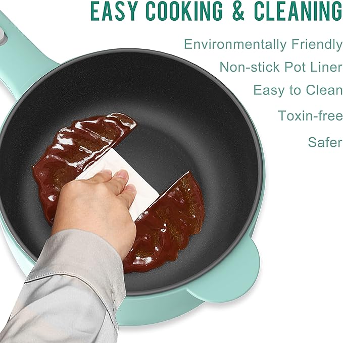 Dezin Electric Cooker, 2L Non-Stick Saut챕 Pan, Rapid Noodles Mini Pot for Steak, Egg, Fried Rice, Ramen, Oatmeal, Soup with Power Adjustment, College Dorm Room Essential