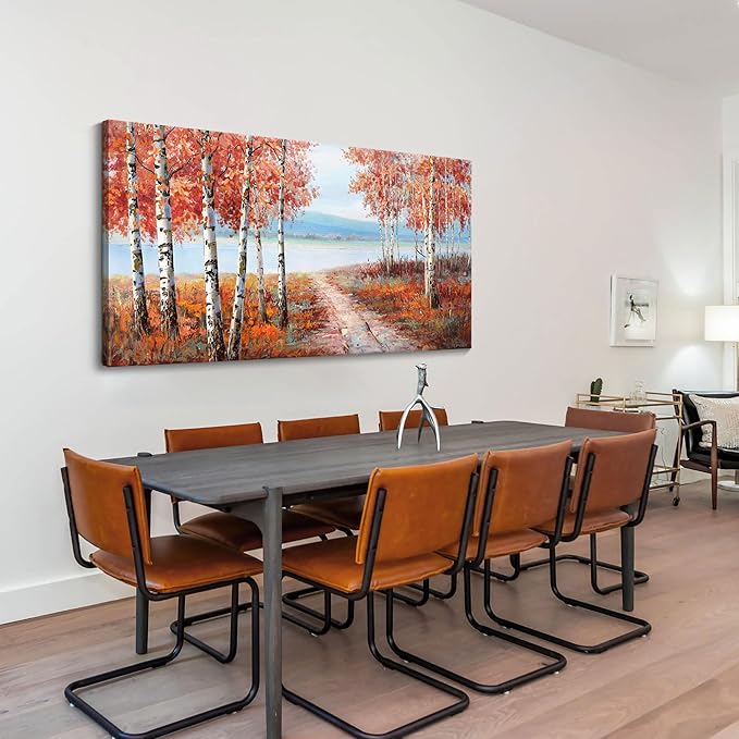 YDYSUNE Birch Tree Wall Art - Orange Large Canvas Wall Decor Forest Landscape Picture for Living Room Red Home Bedroom Decoration Tree Framed Painting Artwork Size 24X48Inch