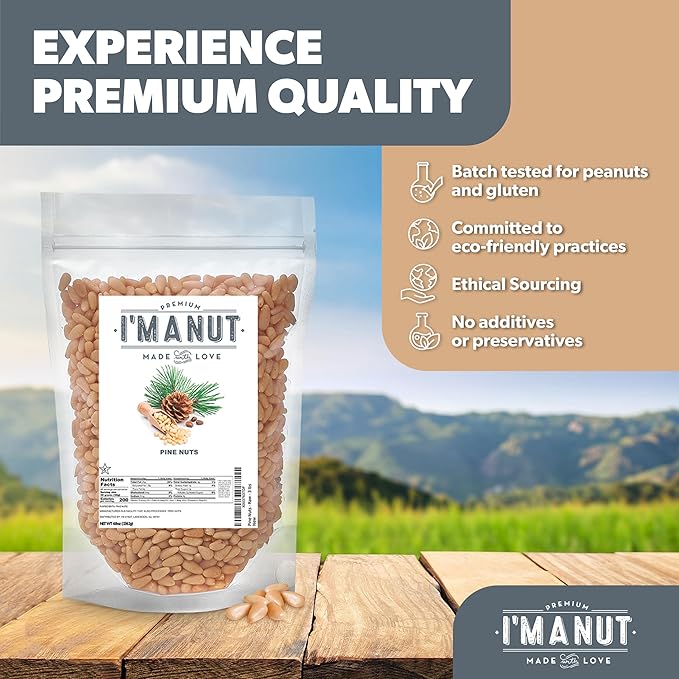 Premium Raw Pine Nuts 48oz (3 lbs.) Non-GMO, No Additives Batch Tested Gluten & Peanut Free, Resealable Pouch for Freshness, Unsalted Pine Nuts - Perfect for Pesto, Salads, Gourmet Cooking and Baking