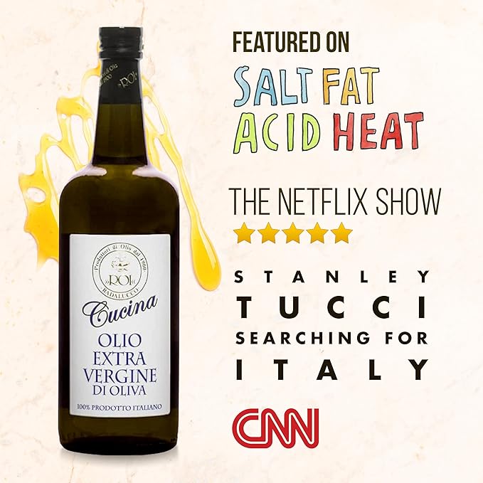 Roi Extra Virgin Olive Oil from Italy - Cucina Ligurian Olive Oil from Italy, First Cold Pressed, Pure, Polyphenol Rich EVOO, 34 fl oz (1 liter)