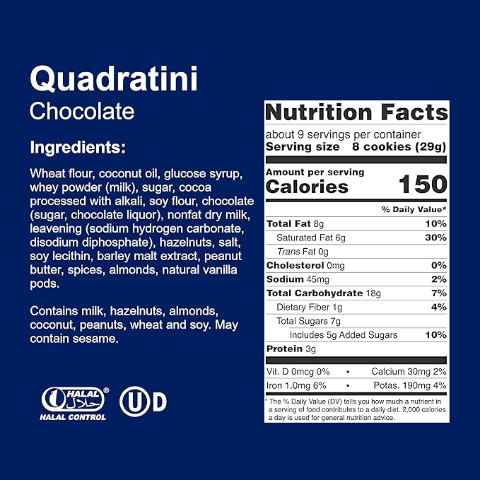 Loacker Quadratini Chocolate Wafer Cookies LARGE - 30% Less Sugar - Premium Crispy Bite Size Wafers - NON-GMO - LARGE Pack of 6
