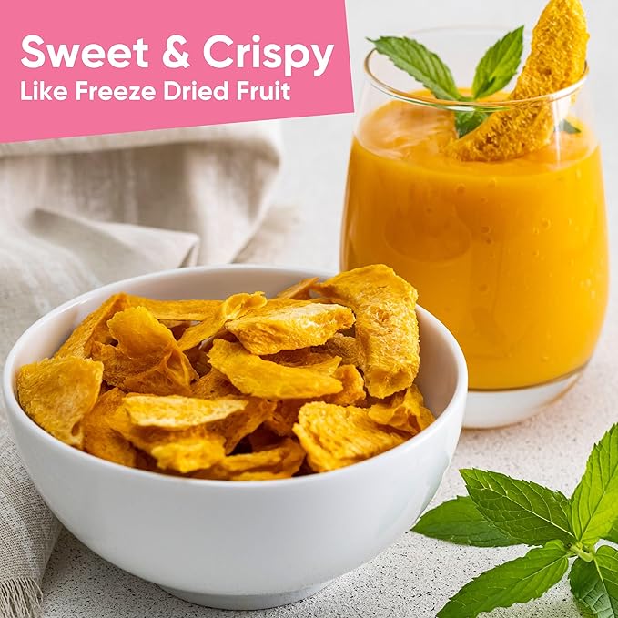 Yammy Dried Mango Chips Like Freeze Dried Fruit, No Sugar Added Crispy Dry Slices of Mangoes, Unsweetened Dehydrated Healthy Snack, Low Calorie Vegan Gluten Free, Individual Packs (3.9oz Pack of 4)