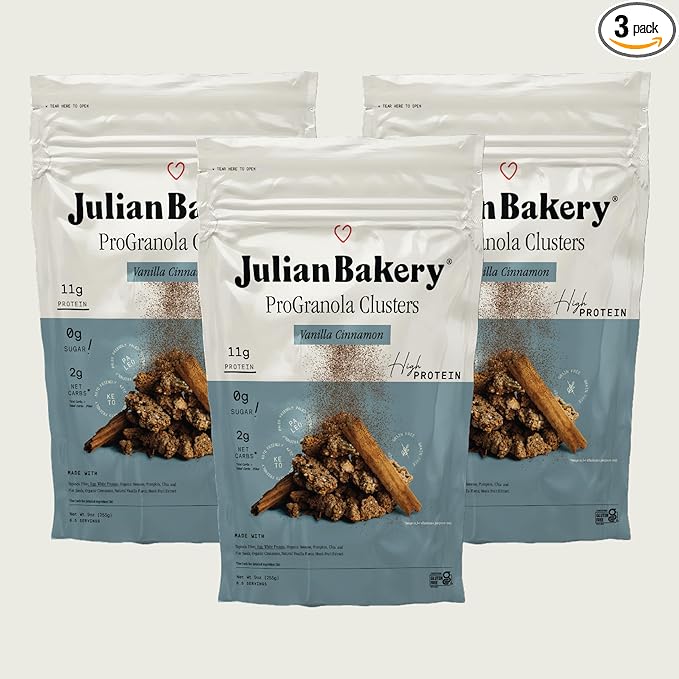 Julian Bakery® ProGranola® Cereal | Vanilla Cinnamon Cluster | 11g Protein | 2 Net Carbs | Gluten-Free | Grain-Free | 9oz (3 PACK)
