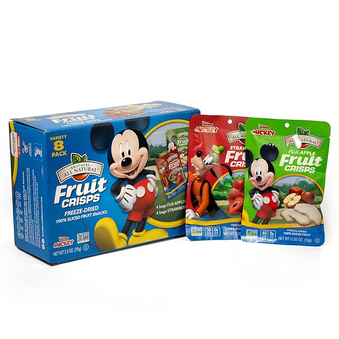 Brothers All Natural Disney Freeze Dried Fruit Crisps, Variety Pack, 8 Single Serve Bags, Fuji Apple, Strawberry, Made with 100% Fruit, Gluten Free, Soy Free, Vegan, Heathy Snack, Lunch Box Ready