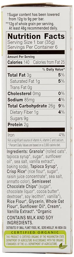 Cascadian Farm Organic Chocolate Chip Chewy Granola Bars, 6 Bars, 7.4 oz
