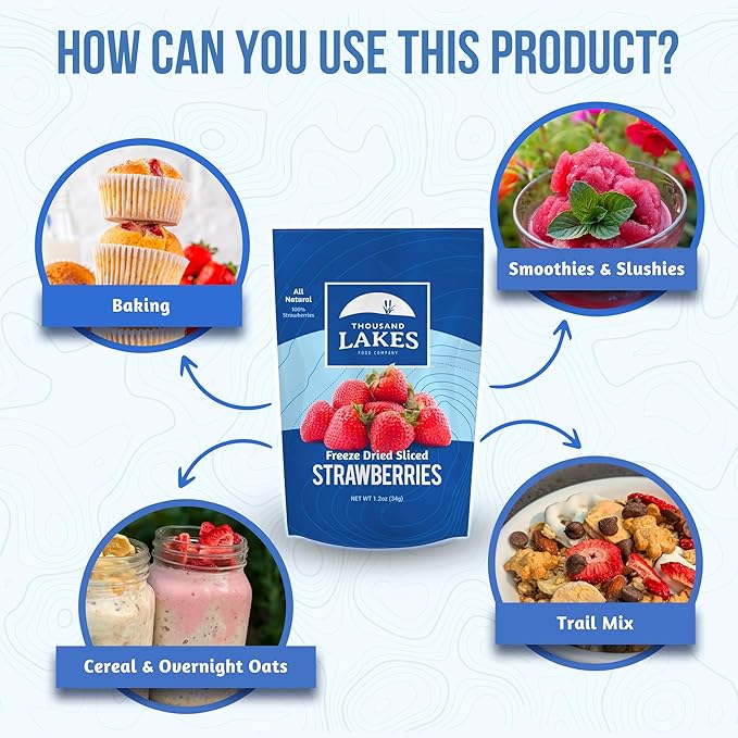 Thousand Lakes Freeze Dried Fruit - Strawberries 2-pack 1.2 ounces (2.4 ounces total) | No Sugar Added | 100% Sliced Strawberries