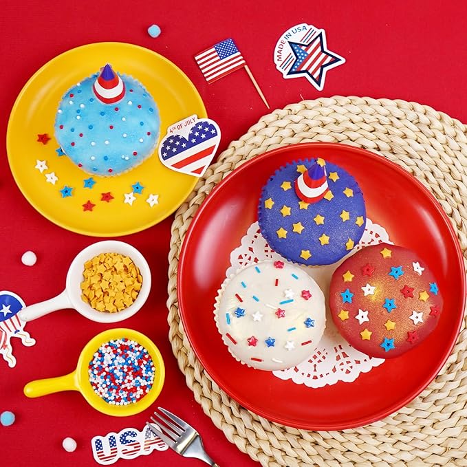4th of July, Patriotic Sprinkles for Cake Decorating, Red White Blue Sprinkles, 110g/3.88oz, Cupcake Decoration, Cupcake Toppings, Ice Cream(Red/White/Blue)