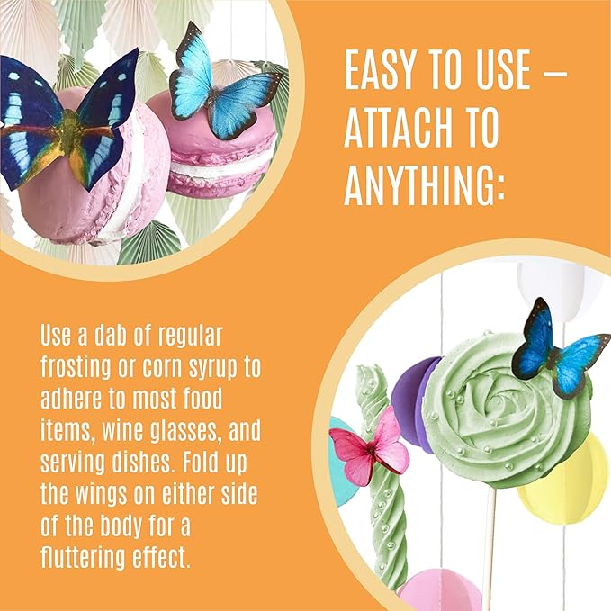 Sugar Robot Edible Butterflies for Cake Decorating - Small Pastel Orange Butterfly Cake Toppers and Cupcake Toppers - Decoration Made in the USA - Premium Crafted (Orange)