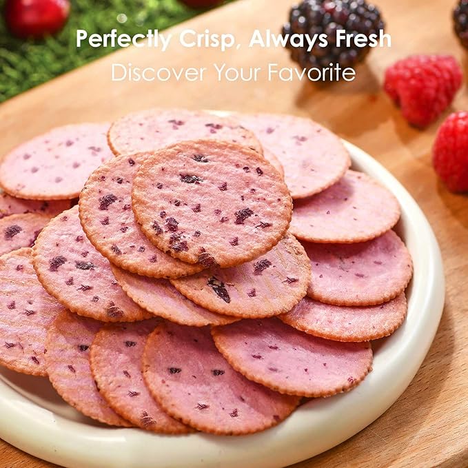 V-LOONG Rose & Multi Berries Biscuits, Vlife Baked Round Crackers, Sweet and Crispy Snacks, (3 PACK, 21 Ounce)