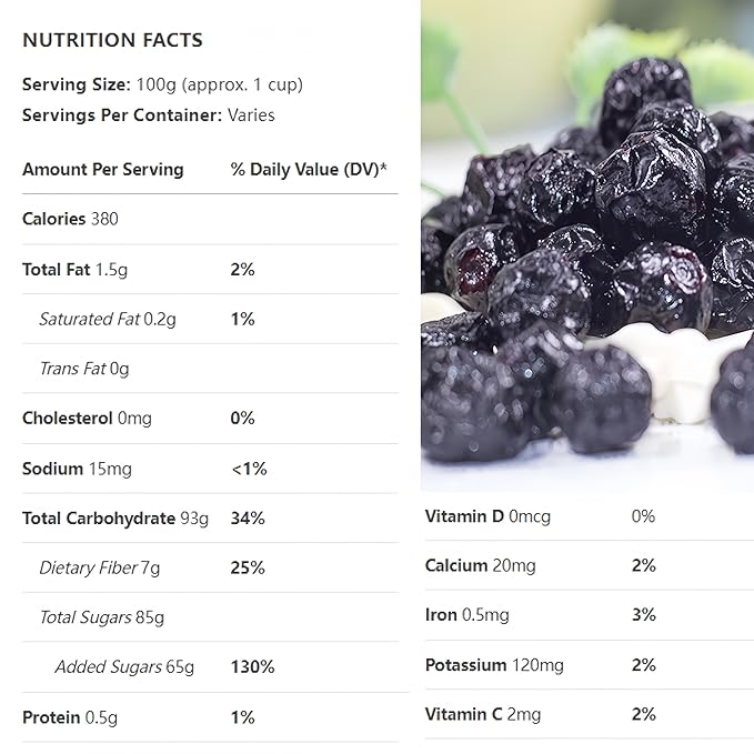 Premium Freeze-Dried Whole Blueberries 7oz (200g) - 100%, No Sugar Added | for Baking, Smoothies & Snacks Fruit Snack