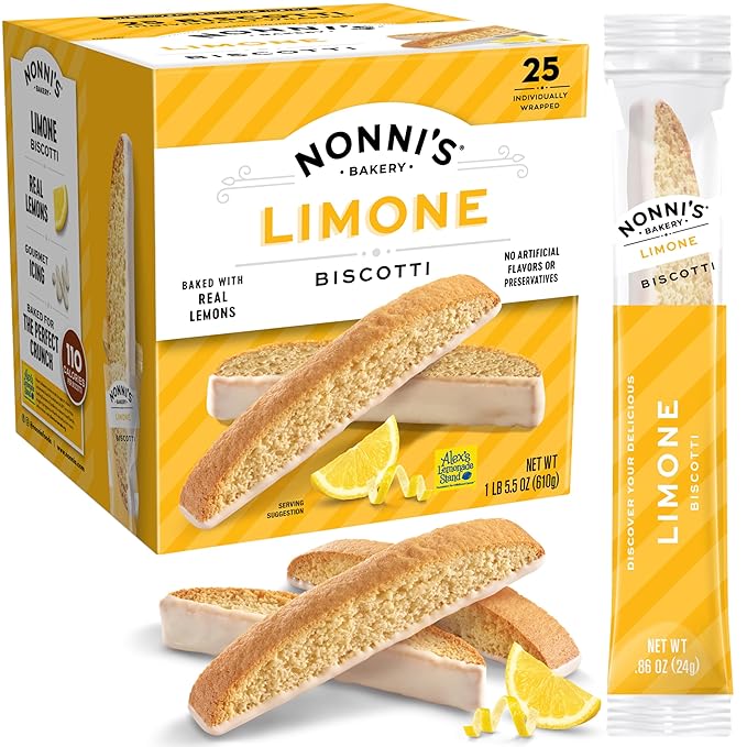 Nonni's Limone Lemon-Iced Biscotti Cookies ??Individually Wrapped Italian Tea-Time Snack, Crunchy Twice-Baked, 110 Cal Each, 21.5 oz Carton