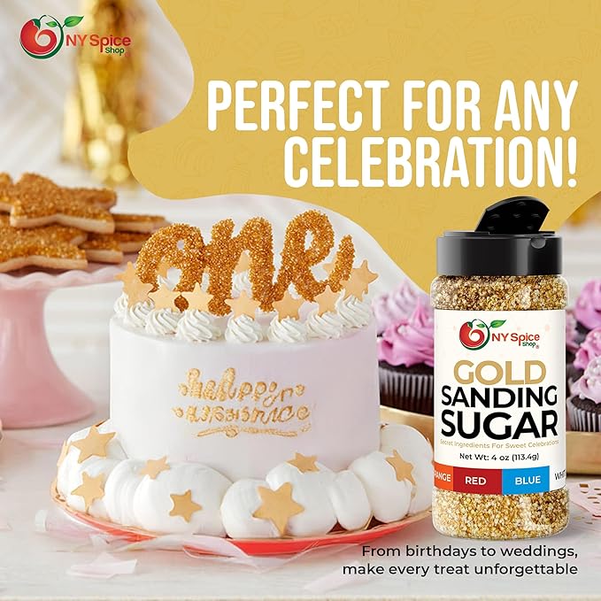 NY Spice Shop Golden Sanding Sugar - 4 Ounce Sweet Colorful Edible Sprinkles For Candy Dish - Sugar Sprinkles For Cake Decorating Cookies Basket & Dishes