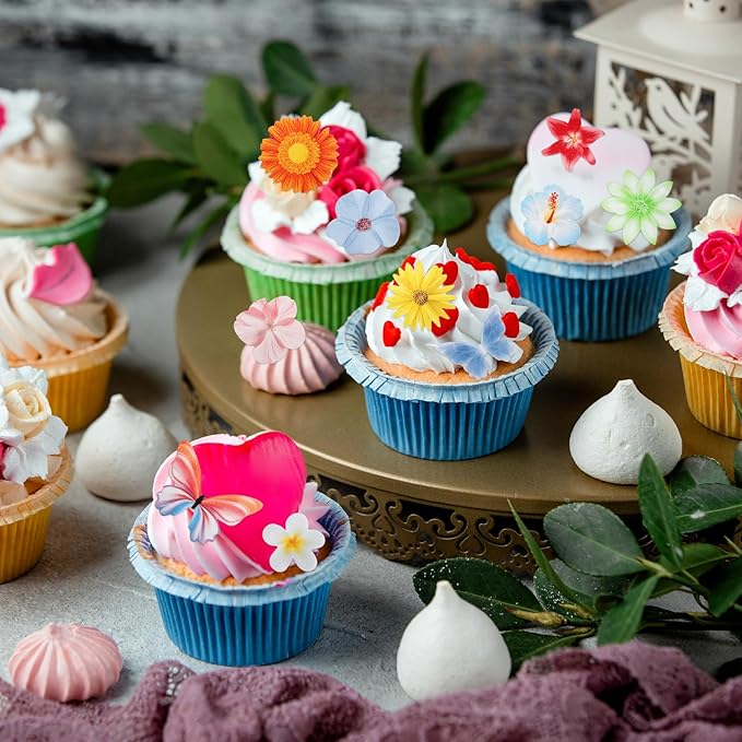Xindojuz 60 PCS Edible Butterflies Cupcake Toppers, Vivid 3D Colorful Edible Butterfly Cake Decorations, Wafer Paper Butterflies for Wedding Birthday Party Cake Decorating Supplies, Mixed Size
