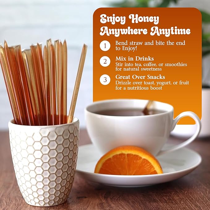 MOWI WOWI Hemp Honey Straws - 100% USA Pure, Raw, Unfiltered Honey - Infused with Hemp Oil, Non-GMO - Pack of 10